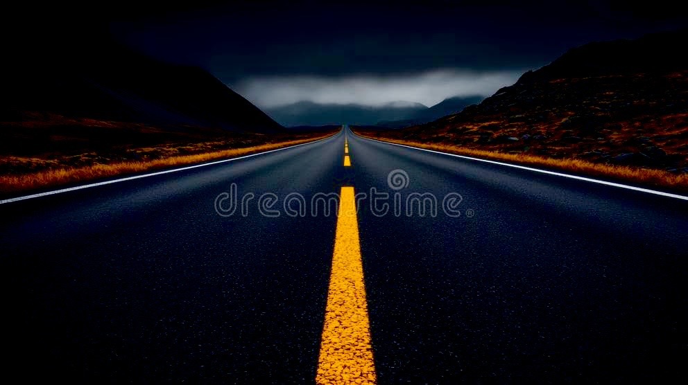 Dark highway stretching toward the horizon