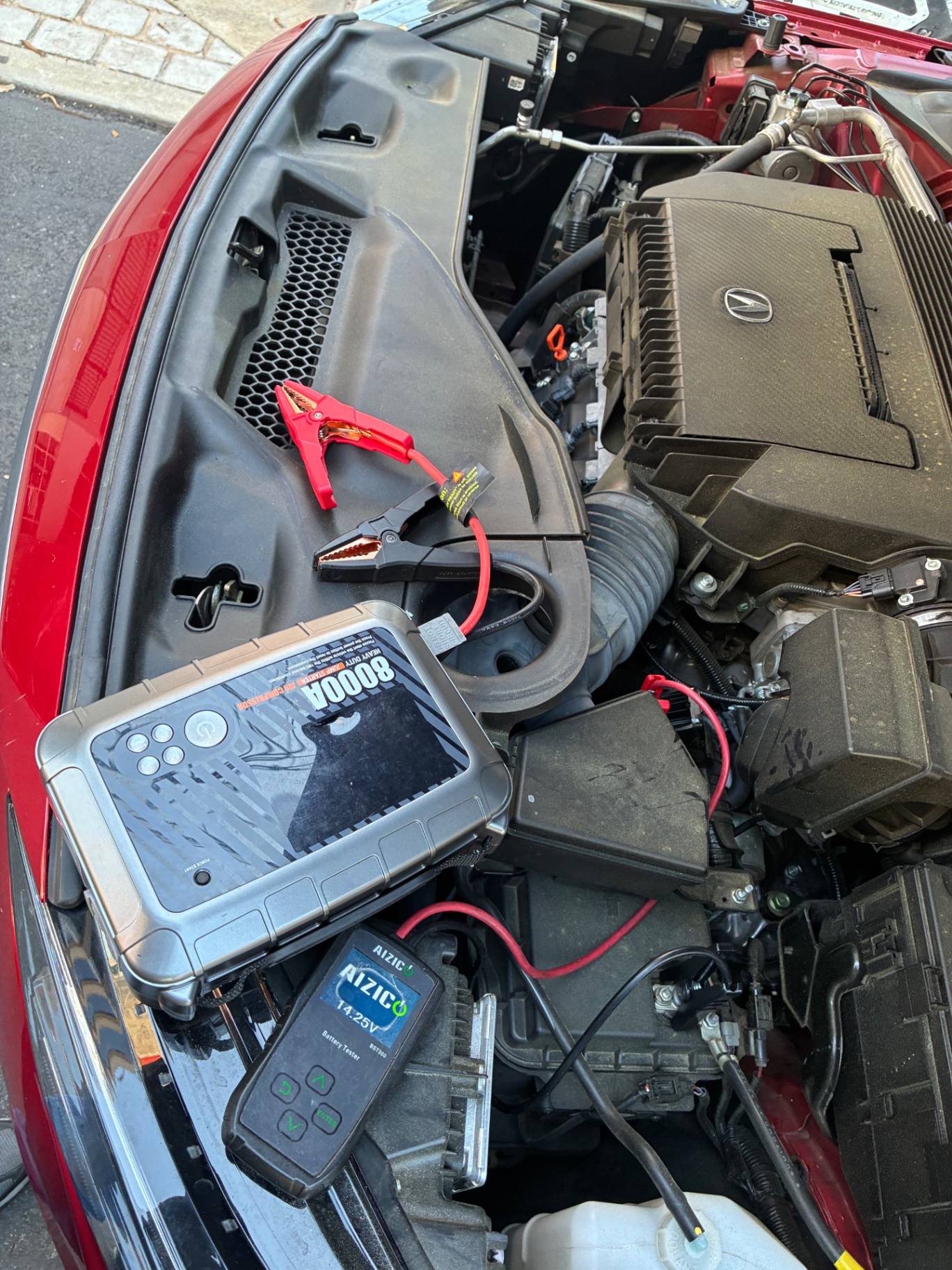 Jump start service with battery tester on Acura