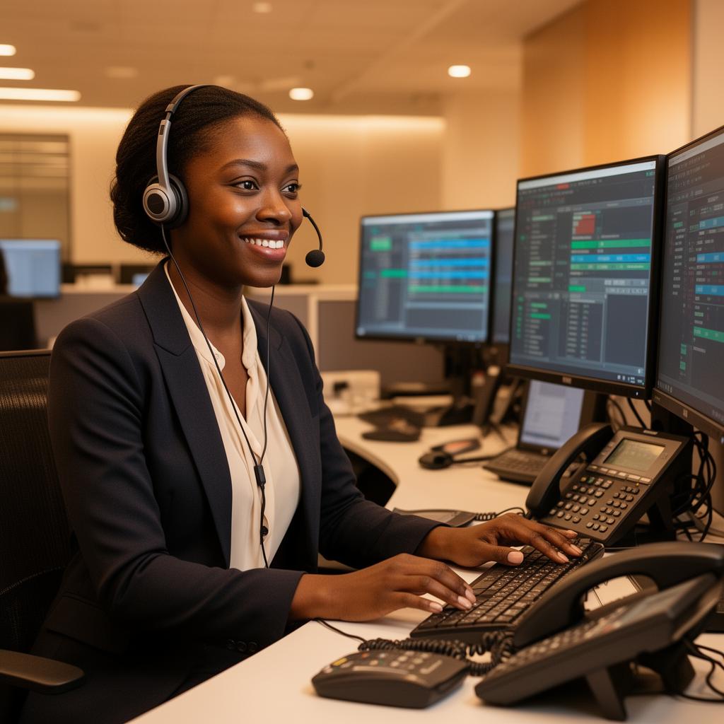 Professional dispatch operator answering emergency roadside assistance calls